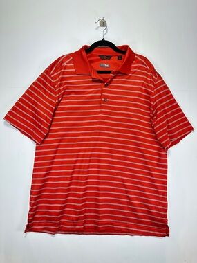 Callaway Golf Performance Polo Shirt Orange Striped Short Sleeve Size L